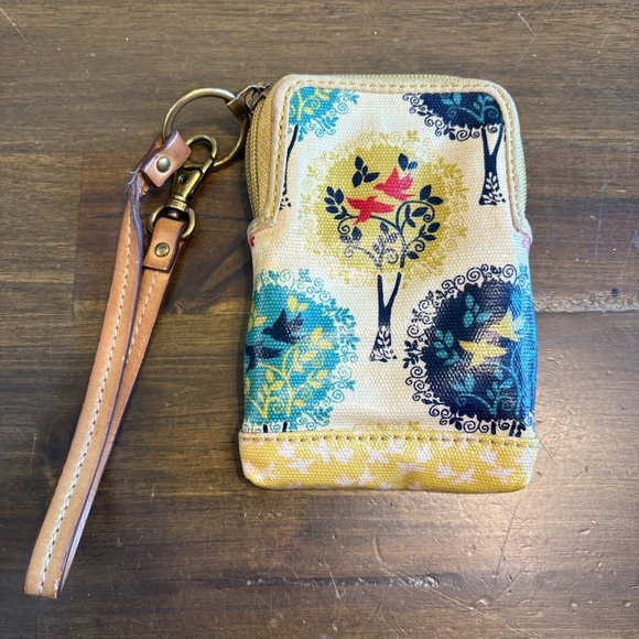 Fossil Wristlet Coated Canvas Printed Zip Around Card Case Pouch Birds Mini - Picture 2 of 6